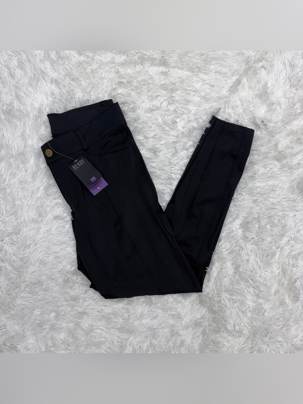 New Women’s Large Black Beroy Knee Patch Horseback Riding Tights Breeches